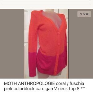 MOTH coral fuchsia colorblock thin knit cardigan
